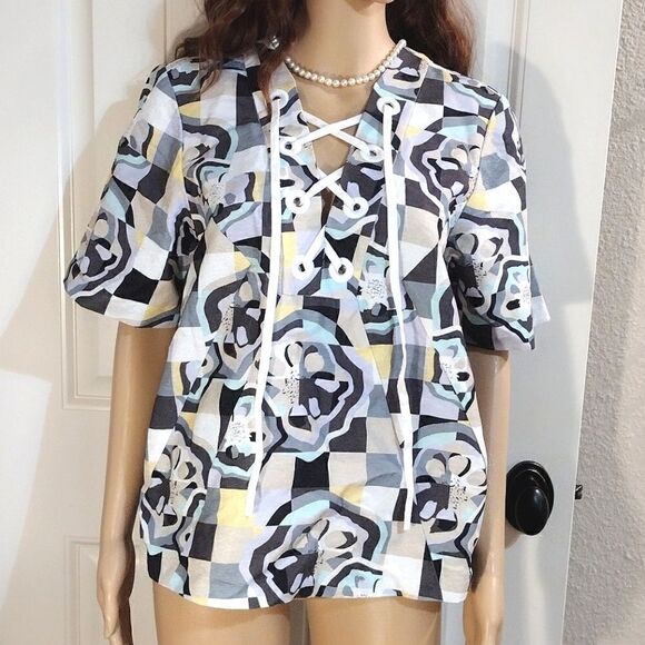 Raoul Women's Size US 10, V-Neck Abstract Multicolor Blouse Top - Picture 1 of 9